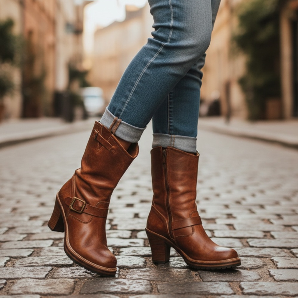 $388 Frye Mildred Brown English Engineer Leather Buckled Heeled Riding Boots